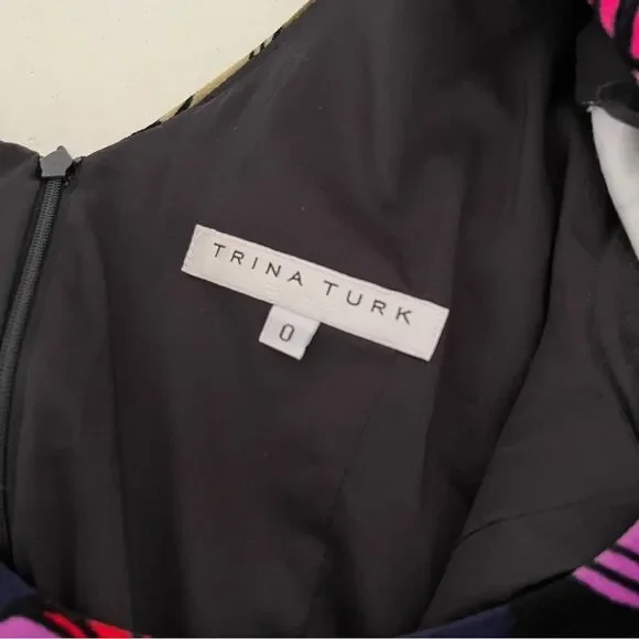 TRINA TURK Velveteen Dress Bold Floral Print Party Dress 3/4 Sleeve Size 0 - Picture 7 of 9